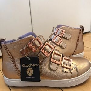 NWT’s Skechers rose gold high top girls sneakers, size 1